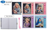 Записная книжка с замочком А5  48л. "Девочки" клетка + шариковая ручка