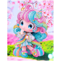 Алмаз мозаика (блест.) 23х30 см, с подр., с част. заполн. (8 цв.) Куколка в сакуре (Арт. НД-0663)|РЫ|НД-0663