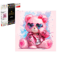 Мозаика алмазная по номерам на холсте 30*30см "Розовый мишка" с подрамником