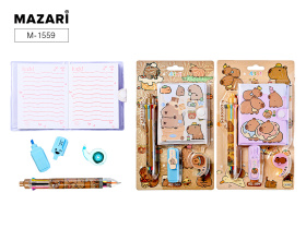 Блокнот А7 клеевой кор. "Капибара" лин, на кнопке + 8-цв.мини-ручка, скотч, текст.маркер,скотч