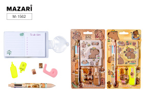 Блокнот А8 клеевой кор. "Капибара" лин, на кнопке + 6-цв.мини-ручка, скотч, текст.маркер, 2 скотча