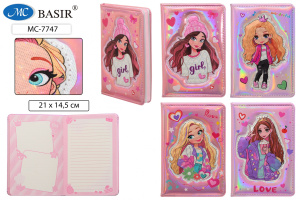 Записная книжка А5  80л. тв.пер. "Девочка" объемная аппликация, линия с иллюстрациями