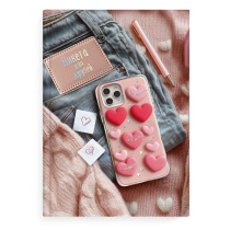 Анкета для друзей А5 128л., 7БЦ "Телефон с сердечками" глянц.лам., тисн.фольгой