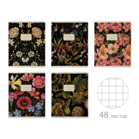 Тетрадь А5 48л кл. BV "Flora. Black night" мат.лам., фольга