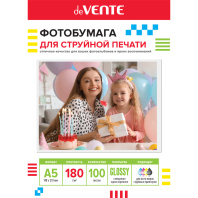 Фотобумага INK JET deVENTE A5 (21*14,8см) 180г, 100л, глянцевая, односторонняя