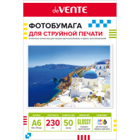 Фотобумага INK JET deVENTE A6 (10*15см) 230г, 50л, глянцевая, односторонняя