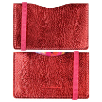 Чехол д/пласт.карт "Наппа красный металлик" 108*65мм, блинт.тиснение, 2 отд., резинка