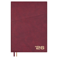 Ежедневник дат. 2026г А5 176л., кожзам, интегр.пер. "Шеврет бордовый"  +ПОДАРОК