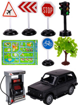 Машинка инерционная 13 см светофор,дор. знаки,заправка,карта,черный