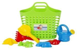 Набор игрушек. Корзинка, лейка, совок, грабли, 4 формочки