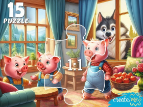 Пазл МАКСИ 15 элементов "Три веселых поросенка и волк"