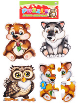 Пазл мягкий 16 элементов "Лесные животные" 4 картинки