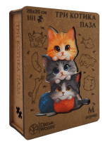 Пазлы деревянные 101 элемента 280*200мм  "Три Котика"
