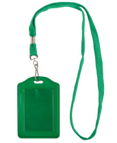 Бейдж 75*110мм вертик., ПВХ, лента с карабином, зеленый