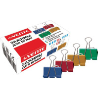 Зажим д\бум. мет. цветные deVENTE 15мм., 12шт/уп.