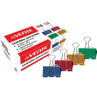 Зажим д\бум. мет. цветные deVENTE 19мм., 12шт/уп.