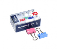 Зажим д\бум. мет. цветные Глобус 19мм., 12шт/уп.