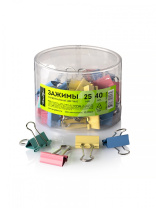 Зажим д\бум. мет. цветные Глобус 25мм., 40шт/уп.пластик.