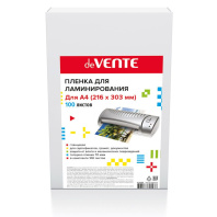 Плёнка д/ламинирования deVente А4,  70мкм, 100шт/уп, глянцевая