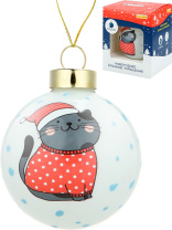 Ёлочный шар  6 см "Котик в шапочке" стекло