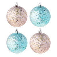 Набор елочных шаров  8 см, 4 шт., розовый, голубой, пластик