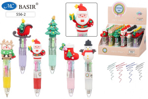 Ручка шар. многоцв. 4-х цветная, мини "Новогоднее ассорти" 0,5мм