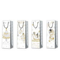 Пакет подар. бум. новогодн. (под бутылку) 36*12*9 см 210 гр/м2 "Золото праздника" микс дизайнов