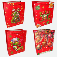 Пакет подар. бум. новогодн. 18*23*10 см 210 гр/м2 "Новогодний" микс дизайнов