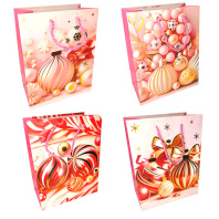 Пакет подар. бум. новогодн. 31*40*12 см 210 гр/м2 "Розовая тема" микс дизайнов