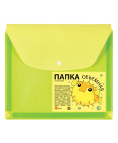Конверт на кнопке 228*188мм, ПВХ, расширение до 2,5см (250 л), лайм/пр.лайм