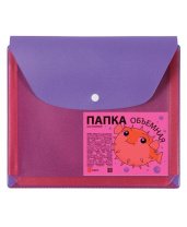 Конверт на кнопке 228*188мм, ПВХ, расширение до 2,5см (250 л),фиолетовый/пр.розовый