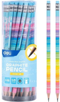 Карандаш Deli НB Multiplication table круглый, ластик, липа, ассорти