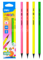 Карандаш Deli НB Neon трехгран., пластик., корп. ассорти