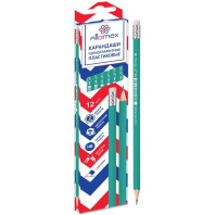 Карандаш Attomex HB, шестигр., корп. зелёный пластиковый, с ластиком