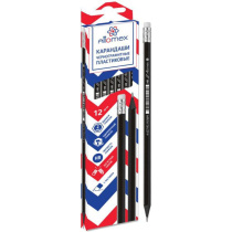 Карандаш Attomex HB, шестигр., корп. черный с ластиком