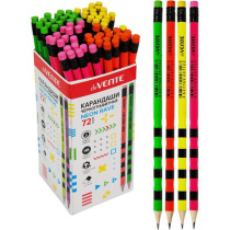 Карандаш deVENTE.Neon Rave HB, 2мм, круглый, с ластиком, ассорти
