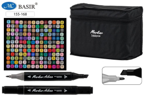 Набор маркеров для скетчинга 168цв. пулевидн. BASIR, двустороние 1,0-7,0мм