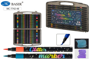 Набор маркеров с блестками  48цв. кистевидн. "Basir" 1-5мм