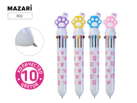 Ручка шар. многоцв.10-ти цветная, "Лапки" цветной корпус, 0,7мм