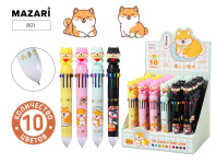 Ручка шар. многоцв.10-ти цветная, "Собачка" цветной корпус, 0,7мм