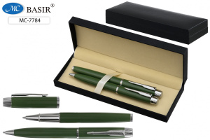 Набор ручек в футляре 2шт. "Зеленый" с пов.механизмом+ ручка с колпачком, синий