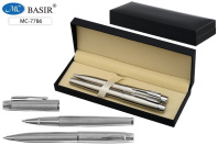 Набор ручек в футляре 2шт. "Серебряный" с пов.механизмом+ ручка с колпачком, синий