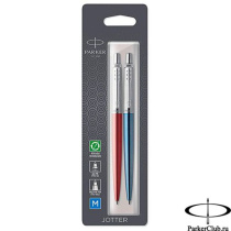 Набор Parker Jotter London Шариковая ручка Red + гелевая ручка Blue М, кнопочн., блистер