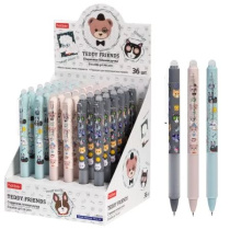 Ручка гелевая стираемая автомат. Hatber "Друзья Тедди" синяя, 0,5мм