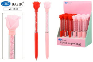 Ручка шар. "Розы" синяя, поворот.механизм, клип с насадкой