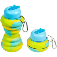 Бутылка для воды складная 500мл,  19 x 9 см, силиконовая, с метал.крышкой, салатово-голубая