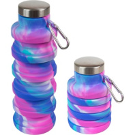 Бутылка для воды складная 500мл,  21 x 7 см, силиконовая, с метал.крышкой, сиренево-розовая