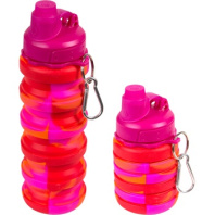 Бутылка для воды складная 500мл,  24 x 7 см, силиконовая, с метал.крышкой, оранжево-розовая