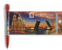 Ручка сувенирная панорама шар. "Спас ночной", автомат, цв.корп. красный, синяя