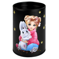 Копилка-подставка для канцелярских принадлежностей металл "Девочка и зайка" 10,4*7,5*7,5см